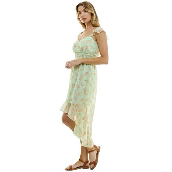 Women’s‎ No Boundaries Dress Hi-Low Size Large Green Fairycore Whimsy Grunge - Picture 1 of 11